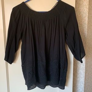 Lovestitch off shoulder 3/4 sleeve. Fun embroidery on bottom. Very soft. NWOT.